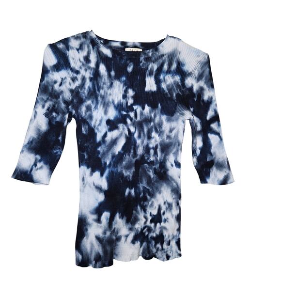 Style & Co. Tops - Style & Co Shirt Womens Medium Blue White Tie-Dye Y2K Boho Ribbed 3/4 Sleeve